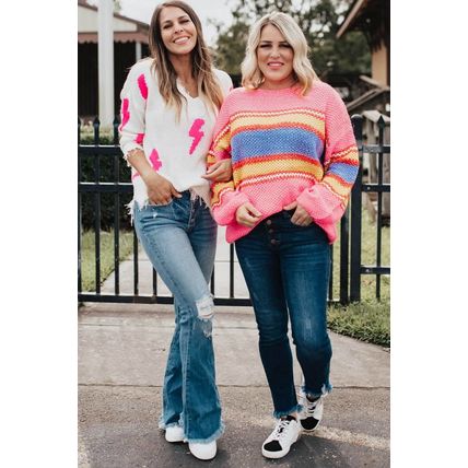Pink Plus Size Stripe Oversized Sweater