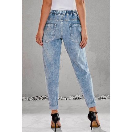 Gather Round Distressed Pocketed Denim Jogger Pants