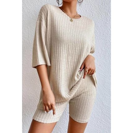 Apricot Plain Ribbed Loose Fit Two Piece Lounge Set
