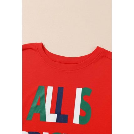 Multicolor ALL IS BRIGHT Graphic Christmas Plaid Pajamas Set