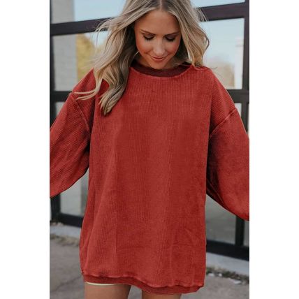 Racing Red Ribbed Corded Oversized Sweatshirt