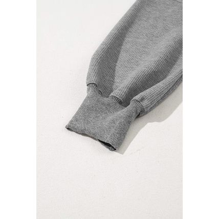 Gray Waffle knit Bishop Sleeve Split Oversized Top