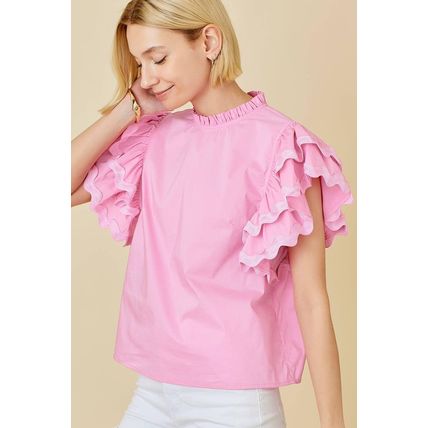Bonbon Ricrac Ruffled Sleeve Frilled Collar Blouse