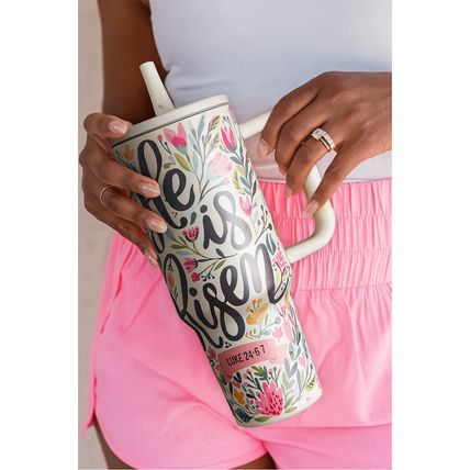 White He Is Risen Flower Print Stainless Steel Tumbler 40oz