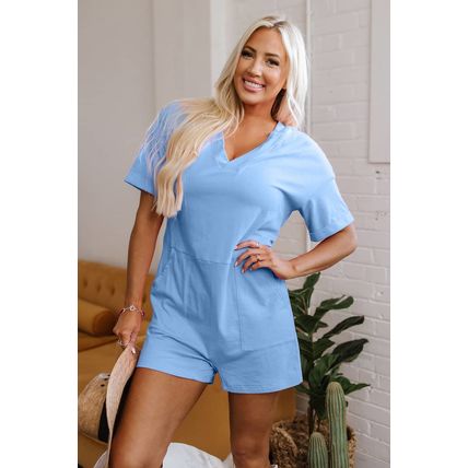 Myosotis Loose Half Sleeve V Neck Knit Romper