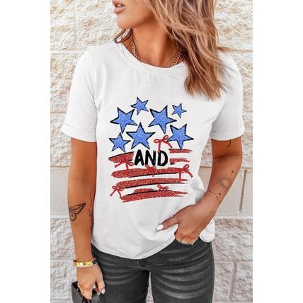 White Stars AND Stripes Bow Graphic T Shirt