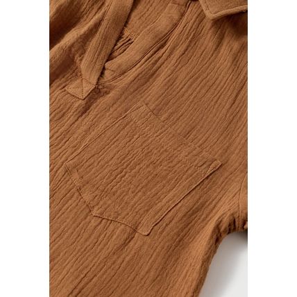 Chestnut Crinkle Textured Polo Shirt and High Waist Shorts Set