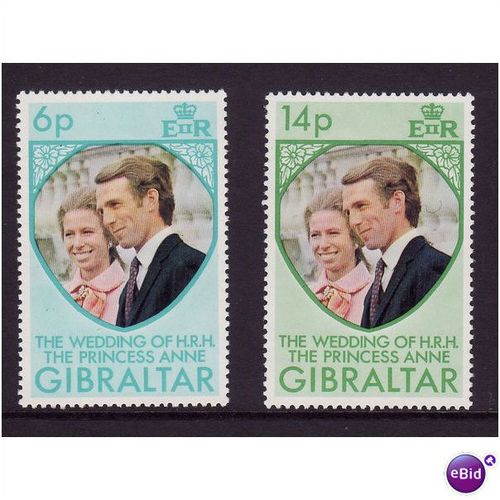 GIBRALTAR 1973 ROYAL WEDDING SET 2 VALS U/M MINT
