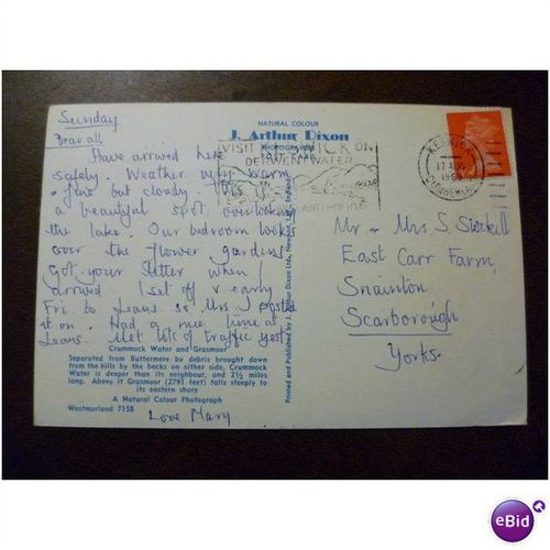GB Crummock Water and Grasmoor Lake District England 1969 colour postcard slogan
