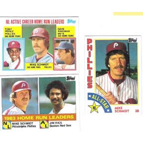 Three 1984 Topps Mike Schmidt baseball cards 132, 388, 703 – NM - Phillies