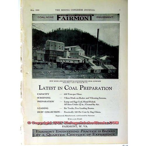 FAIRMONT MINING MACHINERY COMPANY 1928 coal mine equipment vintage ad