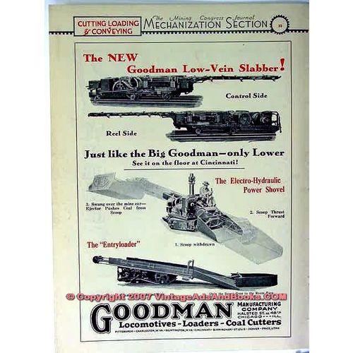 GOODMAN MFG COMPANY 1928 coal mining equipment vintage ad