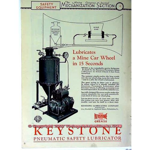 KEYSTONE LUBRICATING COMPANY 1928 coal mining wheel grease vintage ad