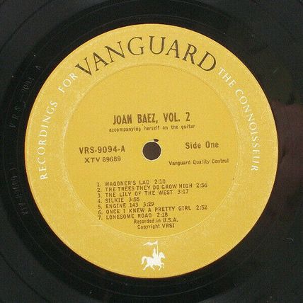 JOAN BAEZ Vol. 2 Vanguard LP Vinyl Album 1961 VRS-9094-B (P3)