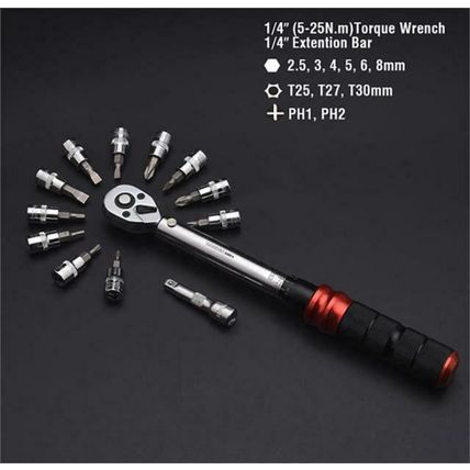 HARDEN reversible ratchet Torque Wrench 1/4", 5-25 Nm, 250 mm Long (HAR 538014)