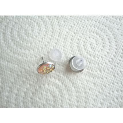 Handmade, 12mm Pink Glitter Resin, Stud Earrings