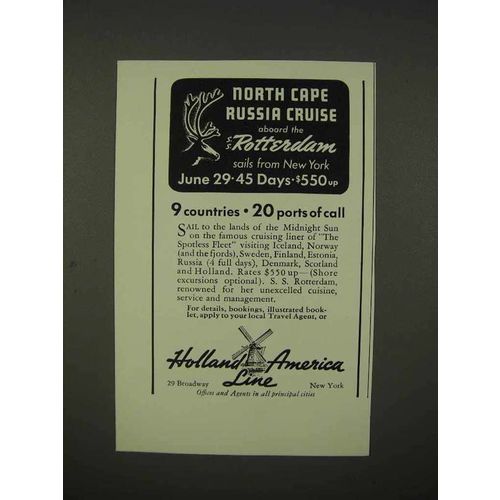 1938 Holland America Line Cruise Ad - North Cape Russia