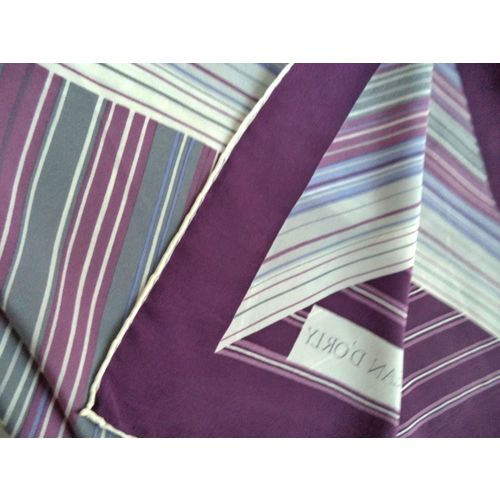 Jean D'Orly 70s Silk Scarf Purple Silver Ivory Chevron Geometric Rolled Mod