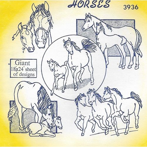 Aunt Martha’s Hot Iron Transfers 3936 Horses 5 pieces of Artwork Uncut Sealed