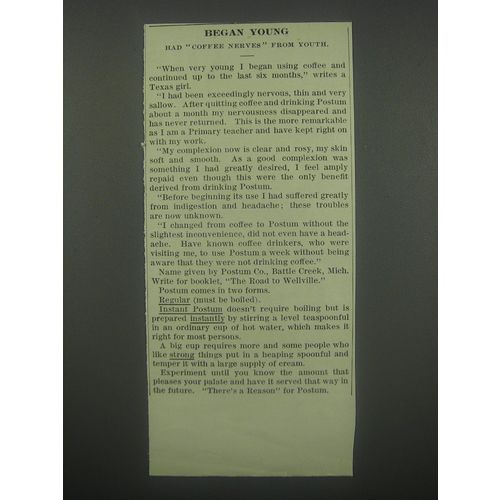 1913 Postum Drink Ad - Began Young