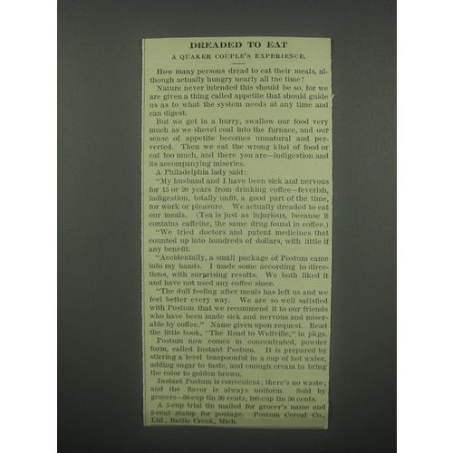 1913 Postum Drink Ad - Dreaded to eat