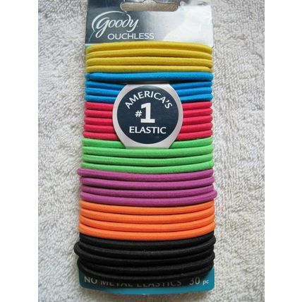 30 Goody Ouchless Rubber Elastic Ponytailer Hair Bands Thick 4mm White Shiny Tan