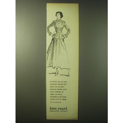 1948 Jane Engel Two-Piece Suit Ad - On the aisle. Important Theatre Suit