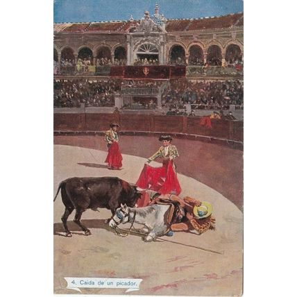 Bullfight Caida un Picador Artist Unknown Postcard unused VGC
