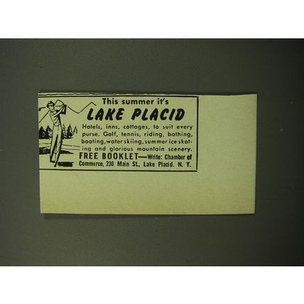 1950 Lake Placid Chamber of Commerce Ad - This summer it's Lake Placid