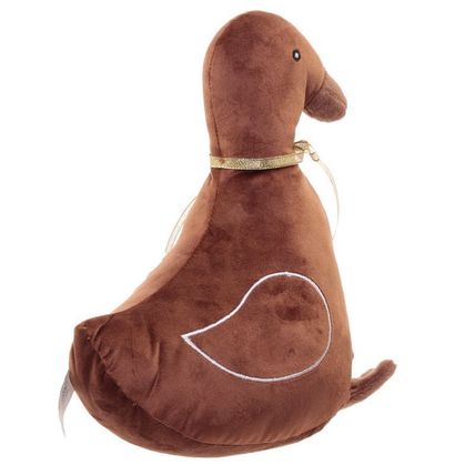 Brown Fabric Duck Door Stop with Golden Bow 28 CM
