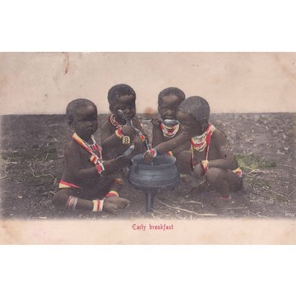 Early Breakfast African Cooking Pot Childrens Antique Postcard