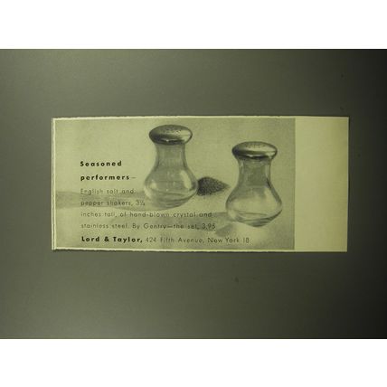 1958 Lord & Taylor Salt and Pepper Shakers Ad - Seasoned Performers