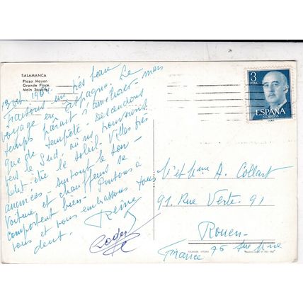 Salamanca Plaza Mayor Spain Postcard posted 1964 creased