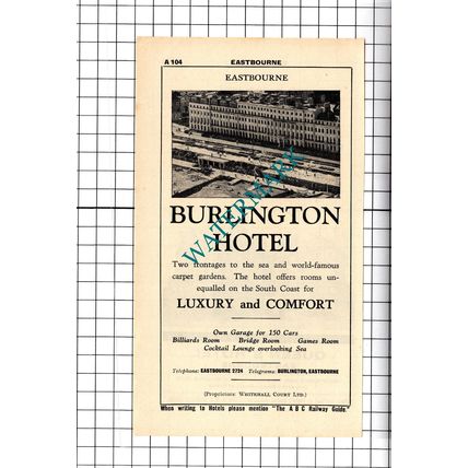 Burlington Hotel Eastbourne / Queen's Hotel Eastbourne Advert - 1958 Cutting