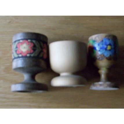 VINTAGE WOODEN EGG CUPS x 3 ASSORTED **GC**