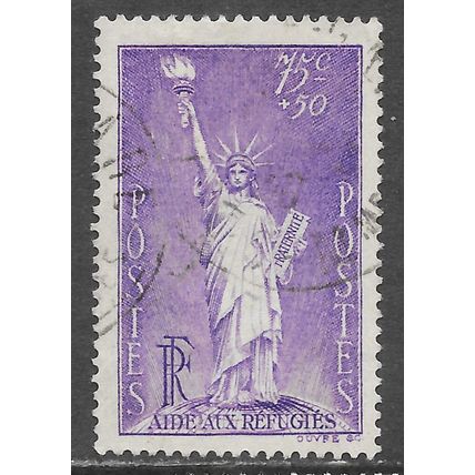 FRANCE 1937 REFUGEE AID CHARITY LIBERTY STATUE 75c + 50c USED YT 309