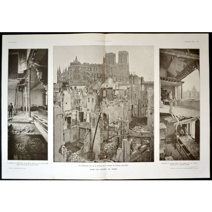 IN THE RUINS OF RHEIMS 1915 Cathedral FRANCE WORLD WAR I PRINT