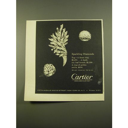 1961 Cartier Brooch and Rings Advertisement - Sparkling Diamonds