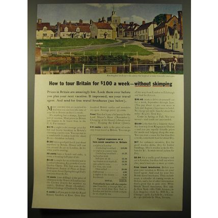 1961 British Travel Association Ad - How to tour Britain for $100 a week
