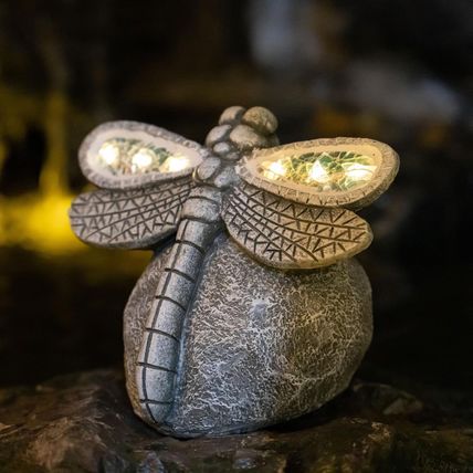 Garden Statue Dragonfly,Solar Dragonfly Decor for Outdoor,Resin Dragonflies Figu
