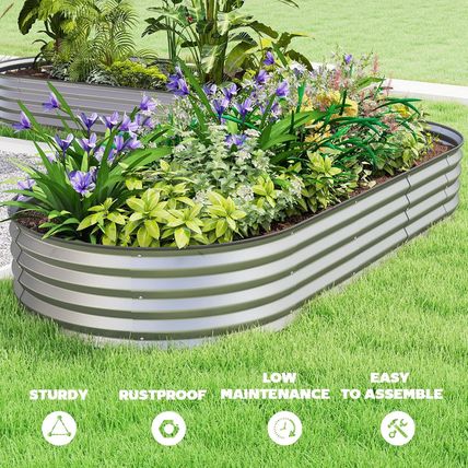 Outsunny 2PCS Galvanized Raised Garden Bed, 7' X 3' X 1' Raised Beds for Gardeni