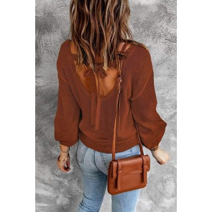 Hollow-out Back Sweater with Tie