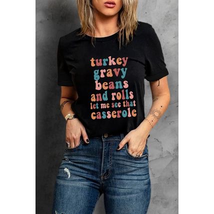 Black Food Lovers Slogan Graphic T Shirt