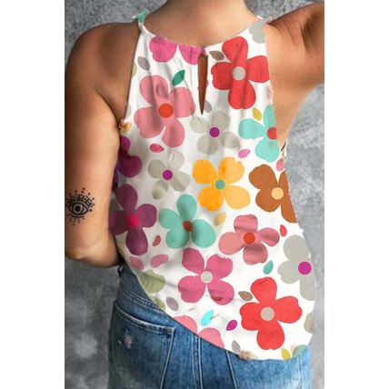 White Cute Floral Print Vest