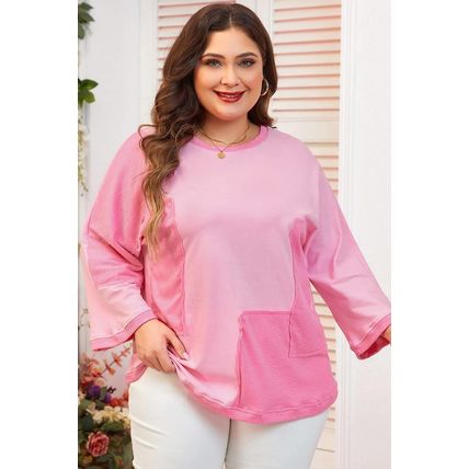 Bonbon Oversized Patched High Low Bracelet Sleeve Plus Size T Shirt