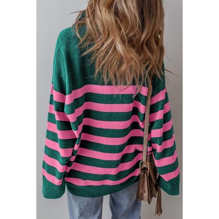 Green Collared Quarter Zipper Oversized Sweater
