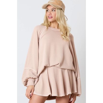 Jet Stream Corded Lantern Sleeve Top High Waist Ruffled Mini Skirt Set