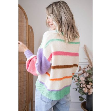 Multicolor Striped Colorblock Drop Shoulder Sweater