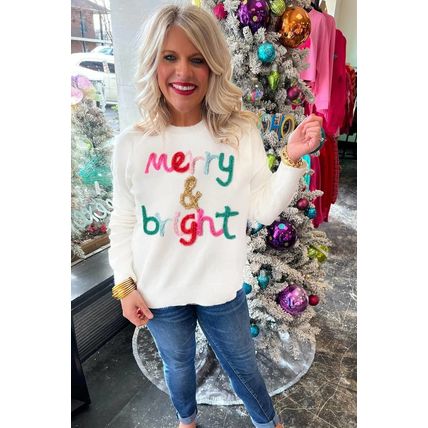 White Merry & Bright Round Neck Casual Sweater