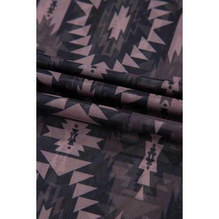 Brown Aztec Print Mock Neck Short Sleeve Mesh T Shirt